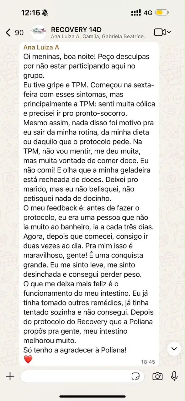 Print de depoimento Ana Luiza